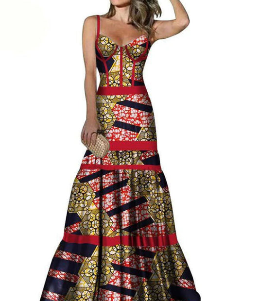 African Print Long Skirt Suspender Long Dress