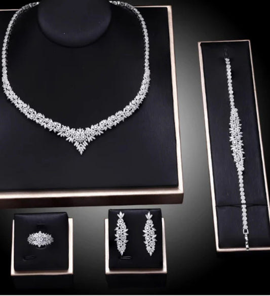 Bride's Copper Zircon Suit Necklace Earrings Hand